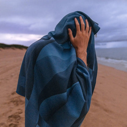 Oversized Beach Towel in Deep Blue Ocean Texture