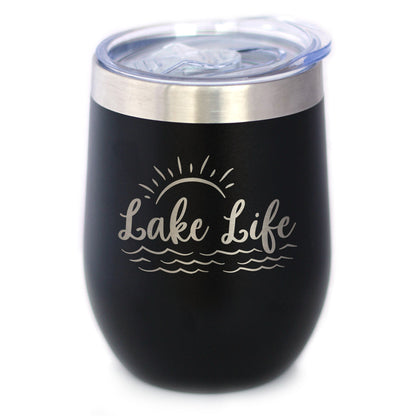 Lake Life - Wine Tumbler with Sliding Lid - Stemless Stainless Steel Insulated Cup - Cute Outdoor Camping Mug - Tampa soil911.com