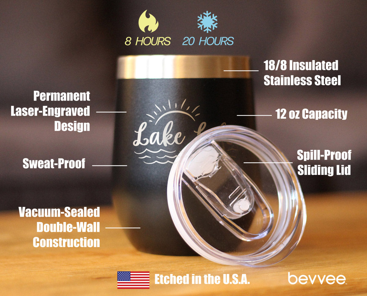 Lake Life - Wine Tumbler with Sliding Lid - Stemless Stainless Steel Insulated Cup - Cute Outdoor Camping Mug - Tampa soil911.com