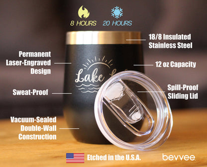 Lake Life - Wine Tumbler with Sliding Lid - Stemless Stainless Steel Insulated Cup - Cute Outdoor Camping Mug - Tampa soil911.com