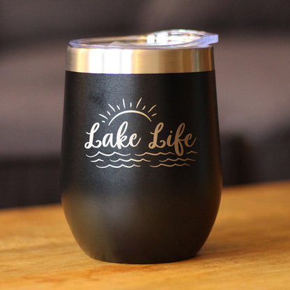 Lake Life - Wine Tumbler with Sliding Lid - Stemless Stainless Steel Insulated Cup - Cute Outdoor Camping Mug - Tampa soil911.com