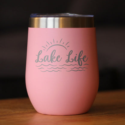 Lake Life - Wine Tumbler with Sliding Lid - Stemless Stainless Steel Insulated Cup - Cute Outdoor Camping Mug - Tampa Home & Garden Store