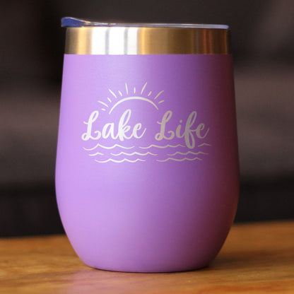 Lake Life - Wine Tumbler with Sliding Lid - Stemless Stainless Steel Insulated Cup - Cute Outdoor Camping Mug - Tampa Home & Garden Store
