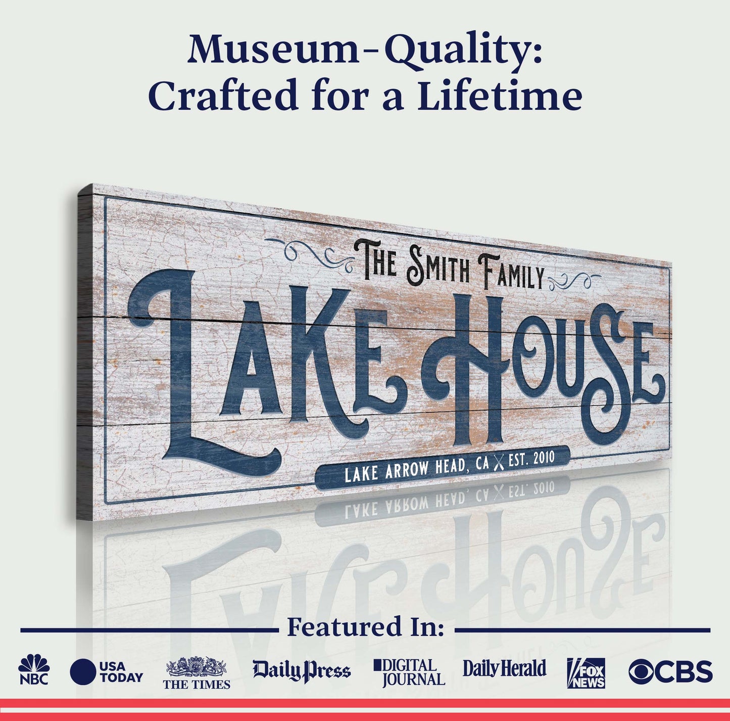 Personalized Lake House Sign III canvas by Tailored Canvases; wood backdrop with lettering on Tampa Home & Garden Store
