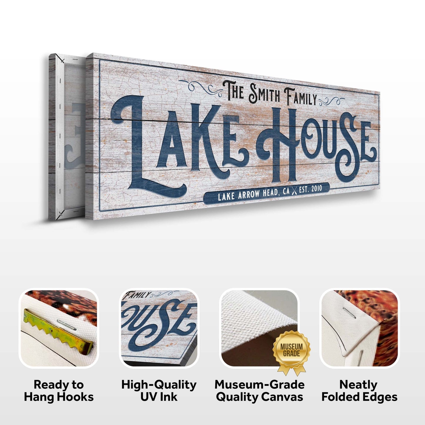 Lake House Sign III canvas Tailored Canvases blue lettering on Tampa Home & Garden Store
