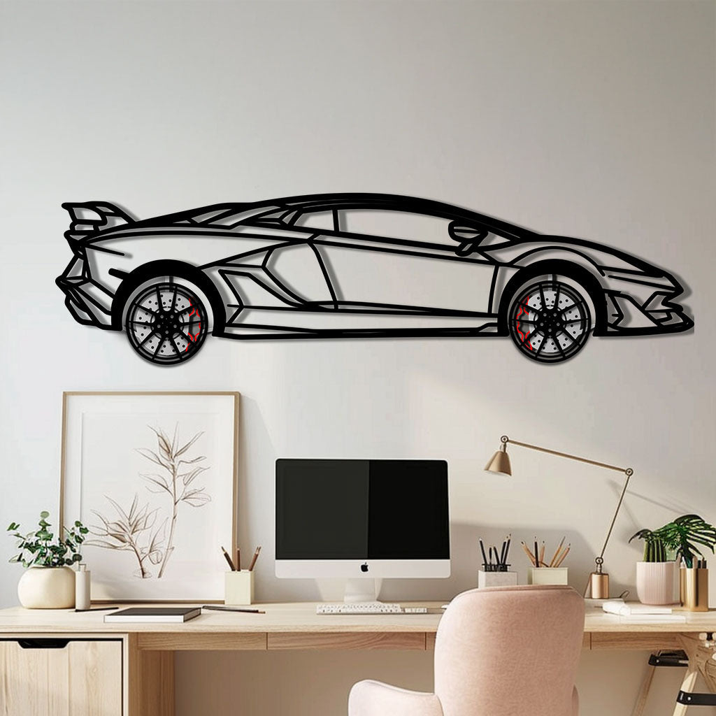Lamborghini Aventador Metal Car Wall Art with Rotating Wheels - Italian V12 Hypercar Silhouette - Interactive Automotive Wall Decor - KAFMEKA145 - Tampa Home & Garden Store