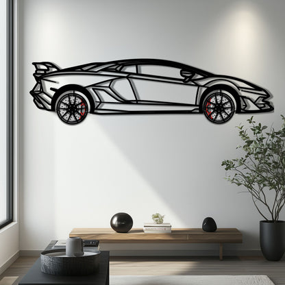 Lamborghini Aventador Metal Car Wall Art with Rotating Wheels - Italian V12 Hypercar Silhouette - Interactive Automotive Wall Decor - KAFMEKA145 - Tampa Home & Garden Store