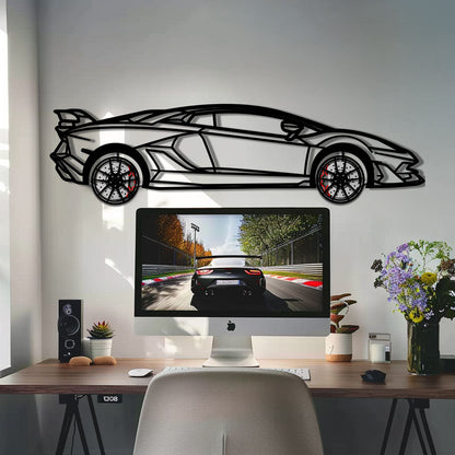 Lamborghini Aventador Metal Car Wall Art with Rotating Wheels - Italian V12 Hypercar Silhouette - Interactive Automotive Wall Decor - KAFMEKA145 - Tampa Home & Garden Store