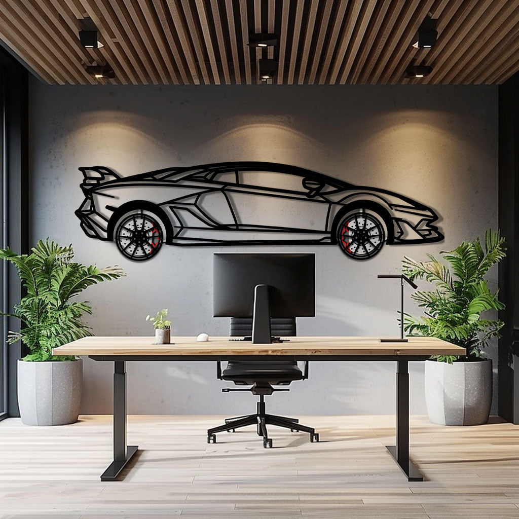 Lamborghini Aventador Metal Car Wall Art with Rotating Wheels - Italian V12 Hypercar Silhouette - Interactive Automotive Wall Decor - KAFMEKA145 - Tampa Home & Garden Store