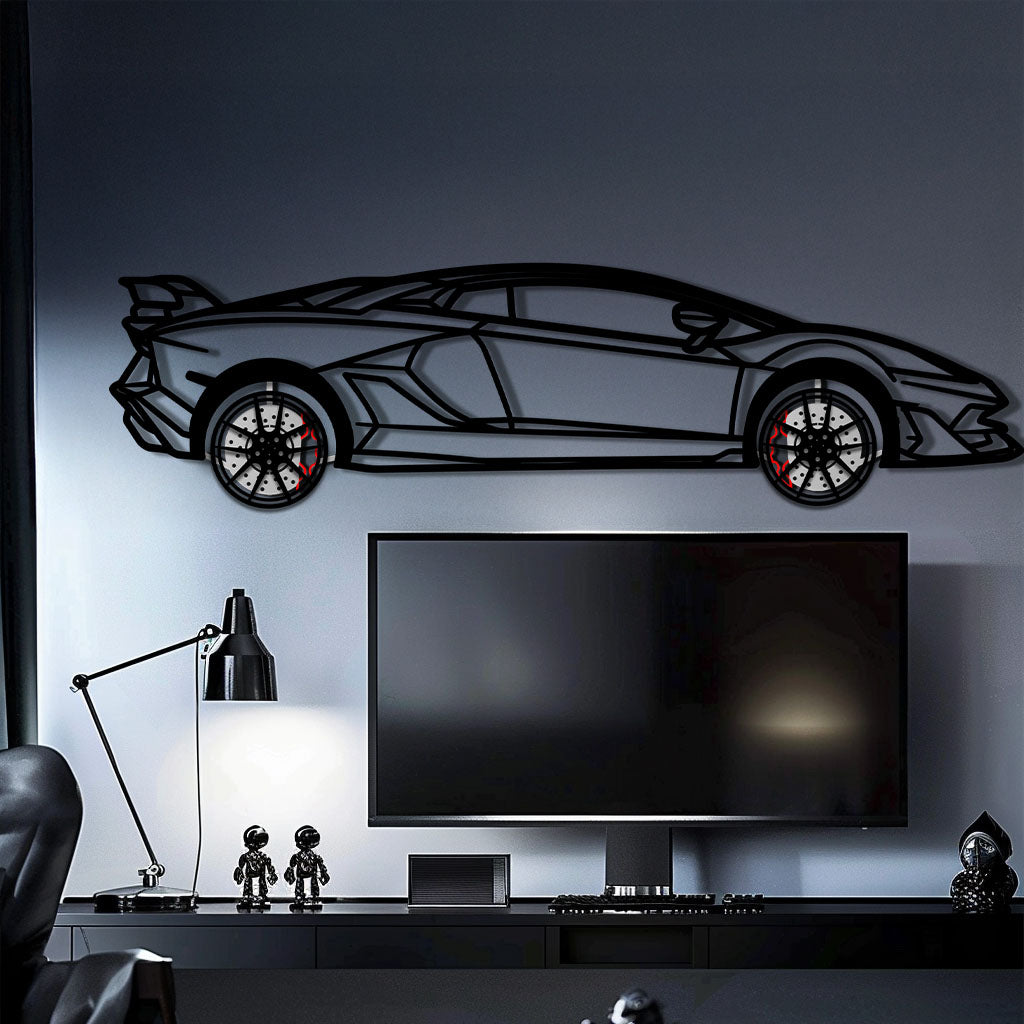 Lamborghini Aventador Metal Car Wall Art with Rotating Wheels - Italian V12 Hypercar Silhouette - Interactive Automotive Wall Decor - KAFMEKA145 - Tampa Home & Garden Store