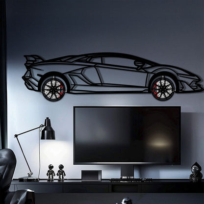 Lamborghini Aventador Metal Car Wall Art with Rotating Wheels - Italian V12 Hypercar Silhouette - Interactive Automotive Wall Decor - KAFMEKA145 - Tampa Home & Garden Store