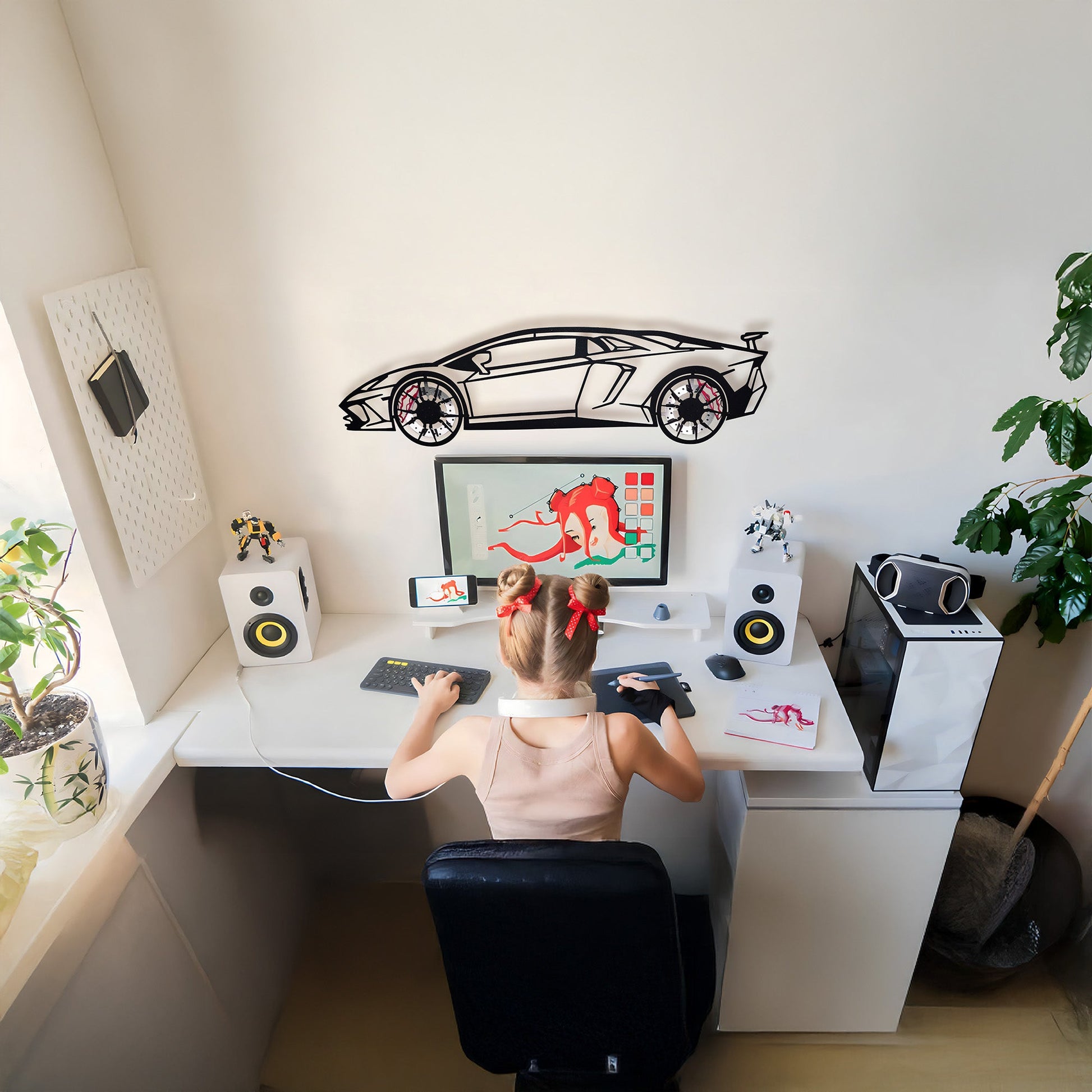 Lamborghini Wall Art – Exotic Supercar Steel Silhouette with Spinning Wheels-KAFMEKA030 - Tampa Home & Garden Store