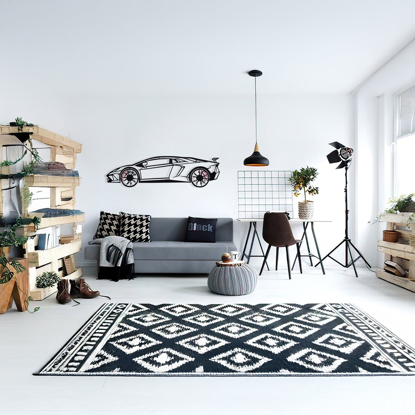 Lamborghini Wall Art – Exotic Supercar Steel Silhouette with Spinning Wheels-KAFMEKA030 - Tampa Home & Garden Store