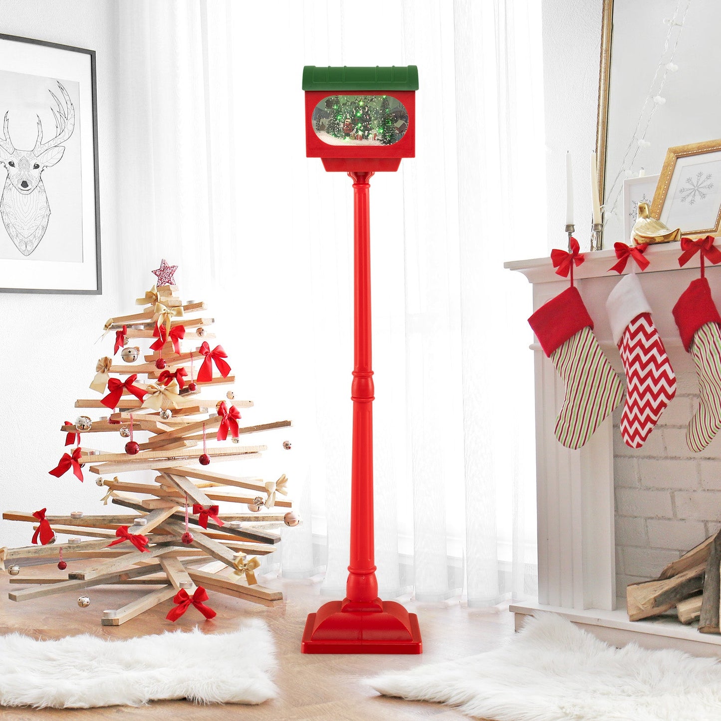 59 Inch Christmas Street Lamp with Snow Globe Lantern red, sound-activated DirectDeals on Tampa Home & Garden Store