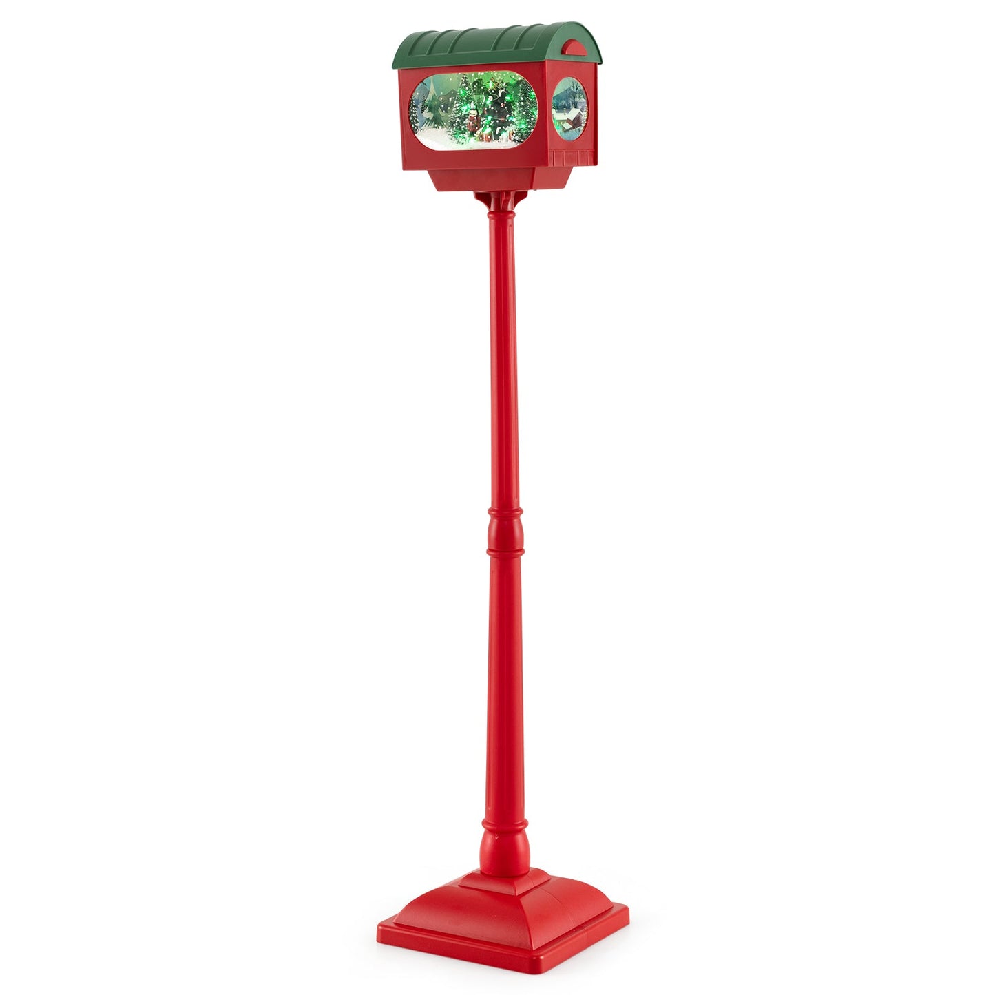 Red 59-inch Christmas street lamp with green-roof snow globe lantern and sound-activated glow on Tampa Home & Garden Store