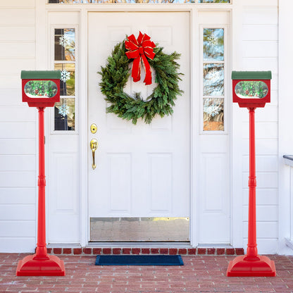 Pair of 59 inch Christmas street lamps with sound-activated red snow globe lanterns on Tampa Home & Garden Store