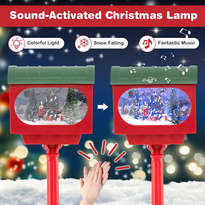 GemGear 59in Christmas Street Lamp red lantern with green roof sound-activated snow globe on Tampa Home & Garden Store