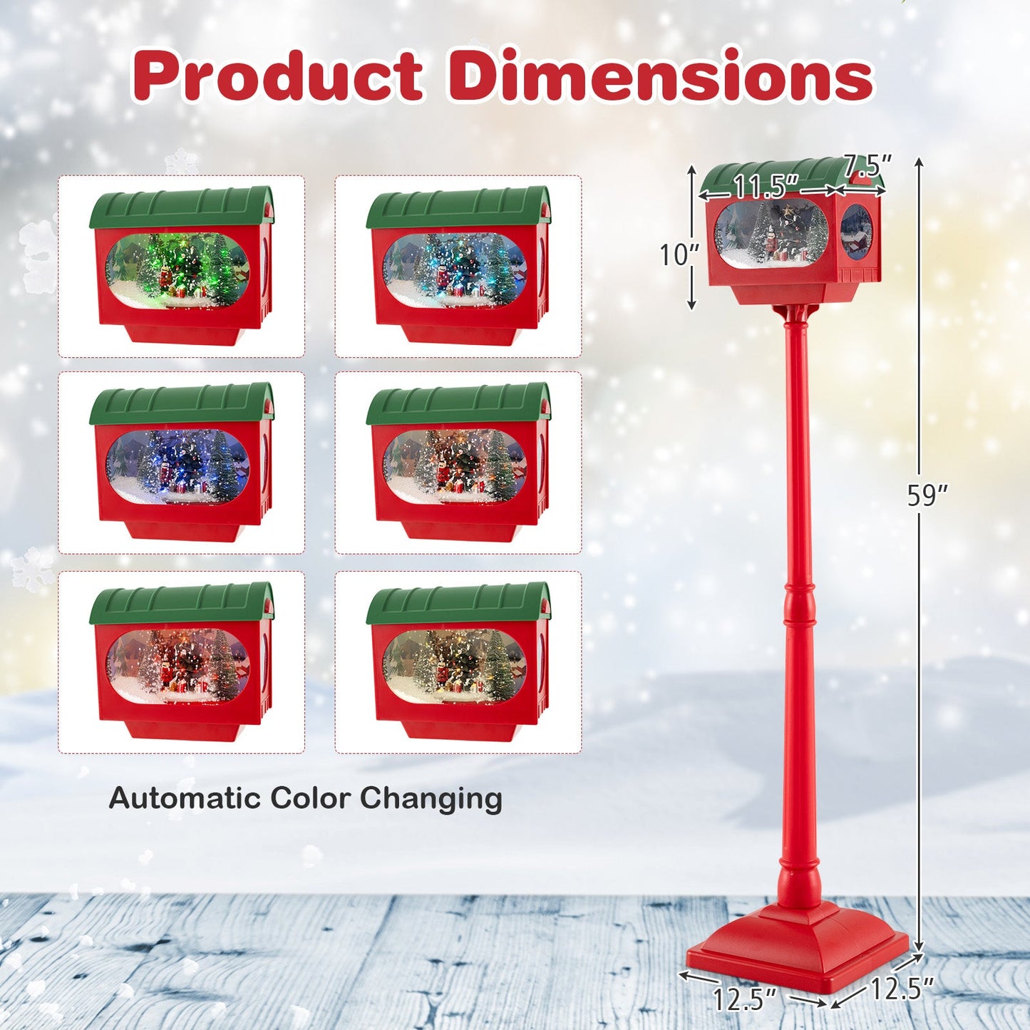 59-inch red Christmas street lamp with sound-activated snow globe lantern by DirectDeals on Tampa Home & Garden Store