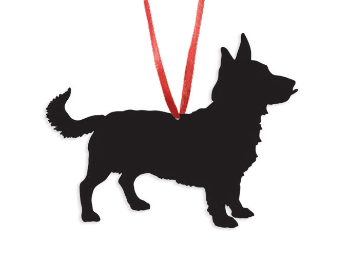 Lancashire Heeler plant stake silhouette in black with red ribbon hanger on Tampa Home & Garden Store
