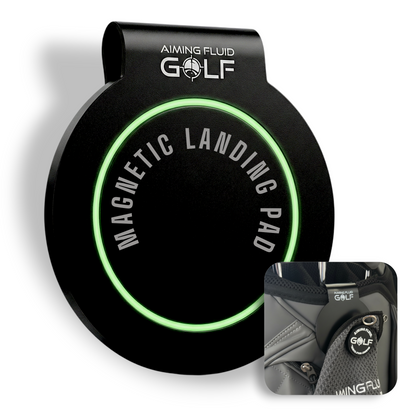 Magnetic Landing Pad black device with green LED ring and Aiming Fluid Golf brand on Tampa Home & Garden Store