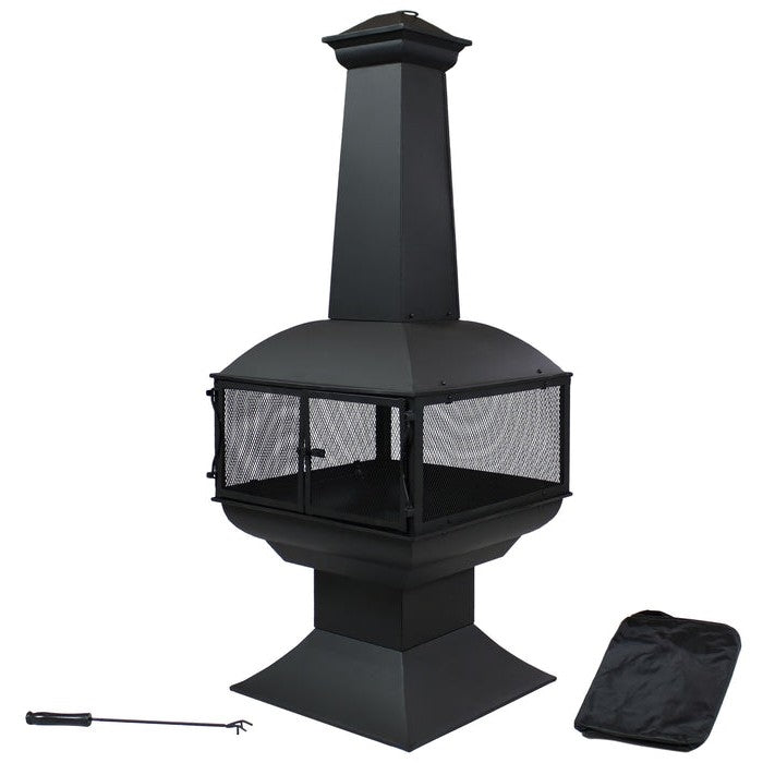 Large Black Outdoor Steel Chimenea Wood Burning Fire Pit - Tampa Home & Garden Store