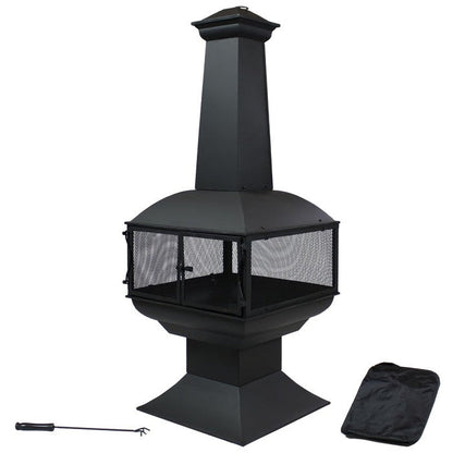 Large Black Outdoor Steel Chimenea Wood Burning Fire Pit - Tampa Home & Garden Store