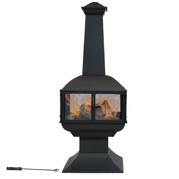 Large Black Outdoor Steel Chimenea Wood Burning Fire Pit - Tampa Home & Garden Store