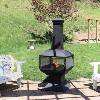 Large Black Outdoor Steel Chimenea Wood Burning Fire Pit - Tampa Home & Garden Store