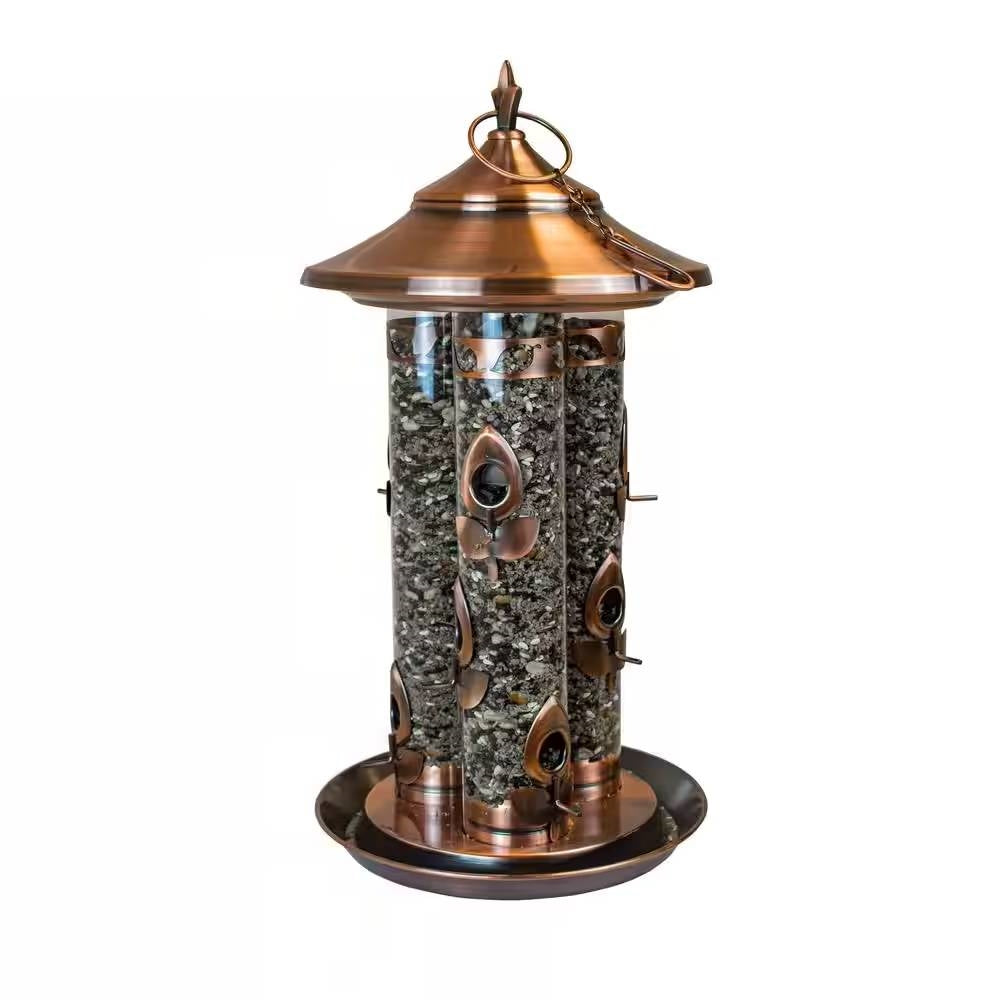 Large Copper Bird Feeder with 3 Tubes and 9 Feeding Ports - Tampa Home & Garden Store