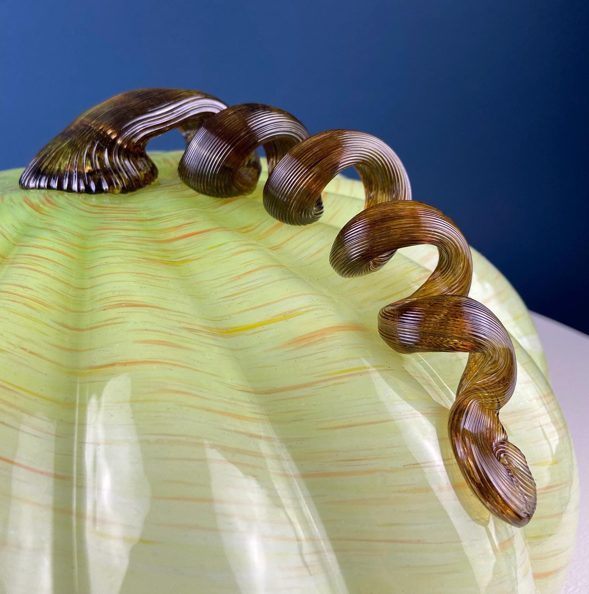 Large Hand Blown Glass Pumpkin. Stunning Lime Yellow Glass Gourd with Brown Stem. Collectible Home Decor for Fall, Halloween, Thanksgiving. - Tampa Home & Garden Store