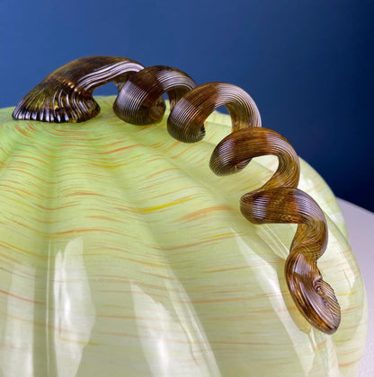 Large Hand Blown Glass Pumpkin. Stunning Lime Yellow Glass Gourd with Brown Stem. Collectible Home Decor for Fall, Halloween, Thanksgiving. - Tampa Home & Garden Store