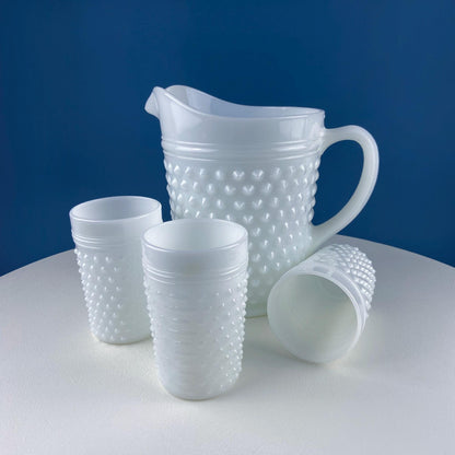 Large Milk Glass Pitcher with Hobnail Pattern and 3 Matching Tall Glasses. Juice Punch Milk Water Jug. Dining Room Decor. Lemonade Stand. - Tampa Home & Garden Store