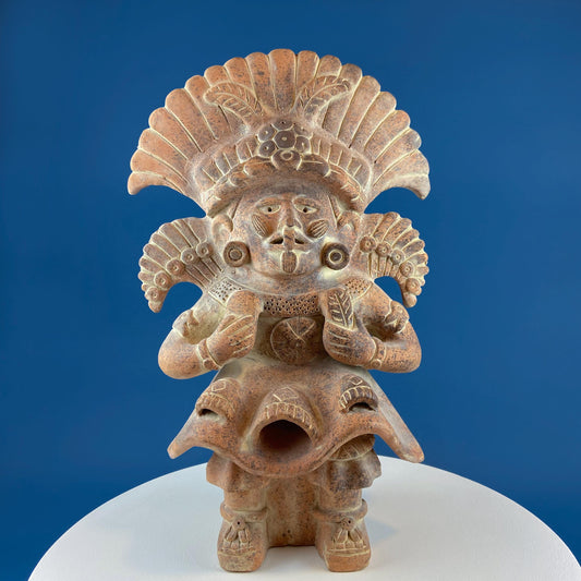 Large Pre-Columbian Style Figurative Urn Vessel Vase Pottery. Red Clay Aztec Warrior. Zapotec Art. Ethnic Home Decor. Gift for Art Collector - Tampa Home & Garden Store
