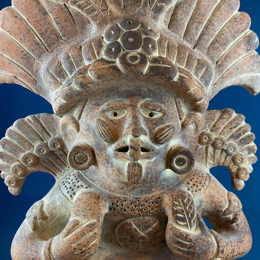 Large Pre-Columbian Style Figurative Urn Vessel Vase Pottery. Red Clay Aztec Warrior. Zapotec Art. Ethnic Home Decor. Gift for Art Collector - Tampa Home & Garden Store