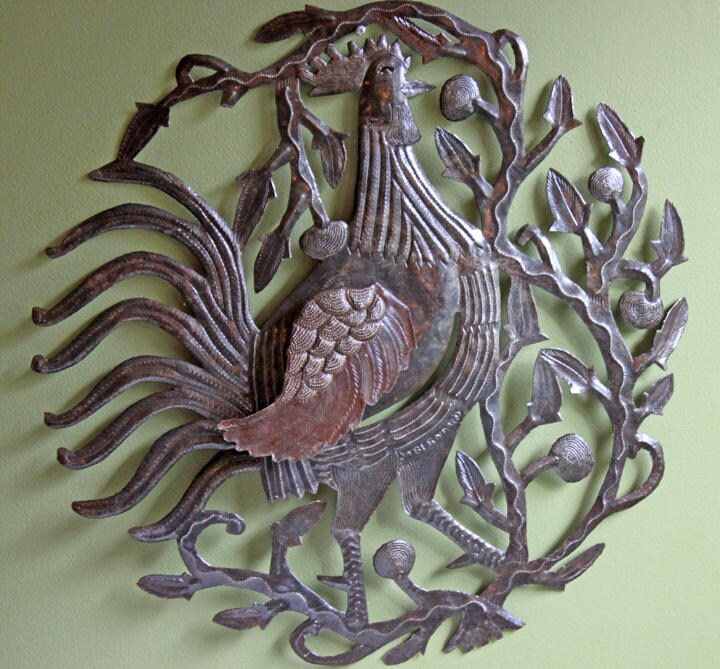 Large Rooster Wall Art. Extra Large Hand Cutout and Hammered Metal Sheet Rooster. - Tampa Home & Garden Store