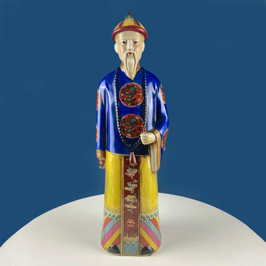 Large Vintage Chinese Figure of Qing Scholar of Calligraphy. Republic Period Crackle Glazed Ceramic Statuette. Asian Home Decor. - Tampa Home & Garden Store