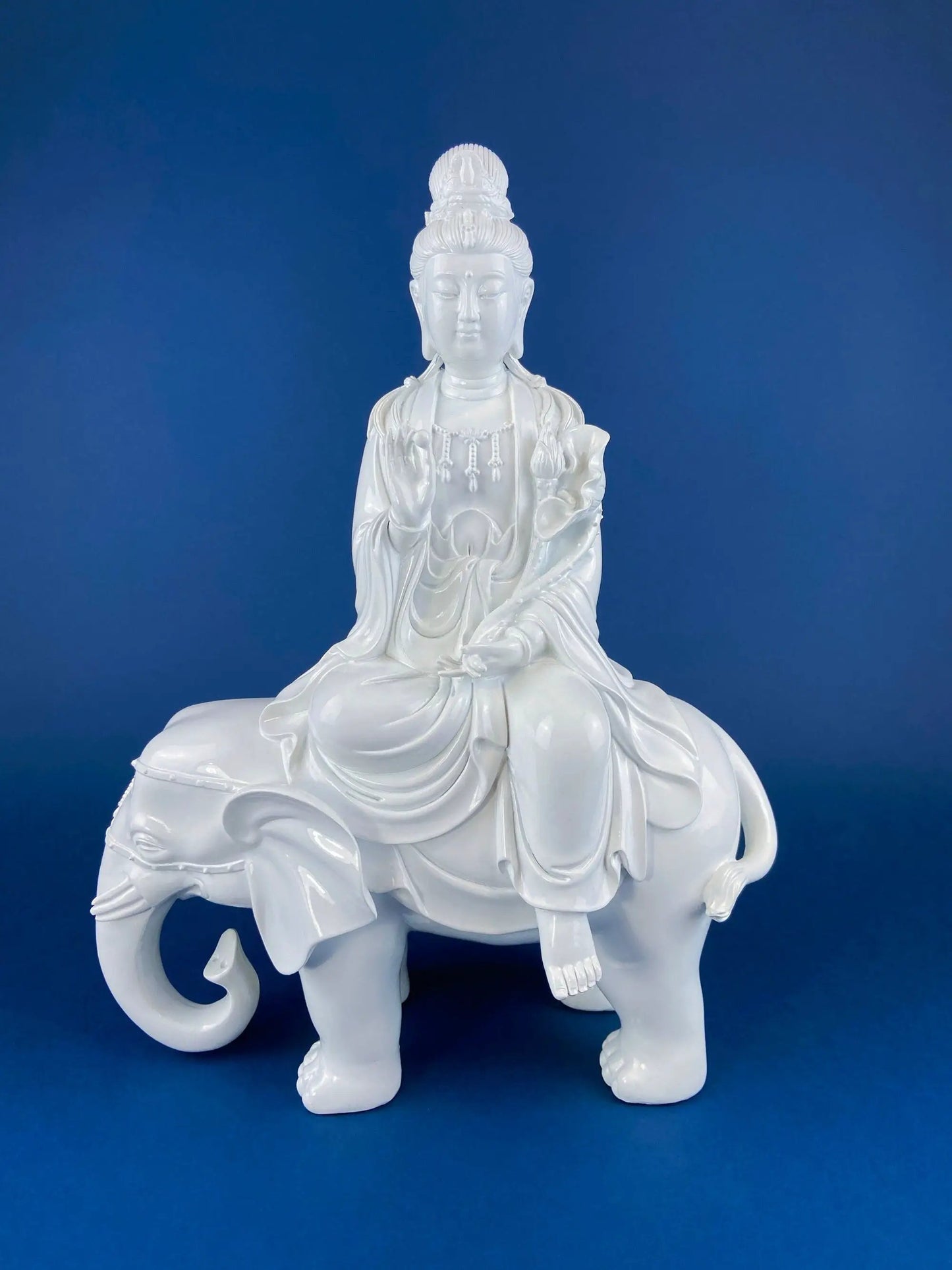 White Buddha Samantabhadra figurine on elephant, white ceramic statue, Anything Discovered on Tampa Home & Garden Store
