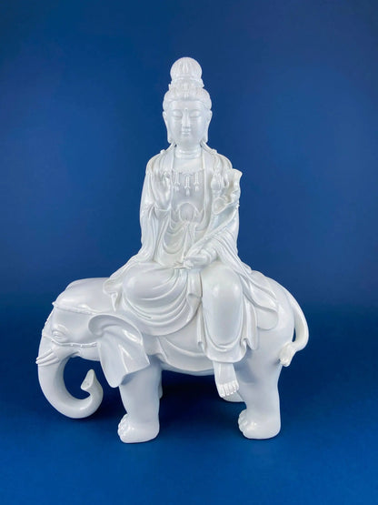White Buddha Samantabhadra figurine on elephant, white ceramic statue, Anything Discovered on Tampa Home & Garden Store