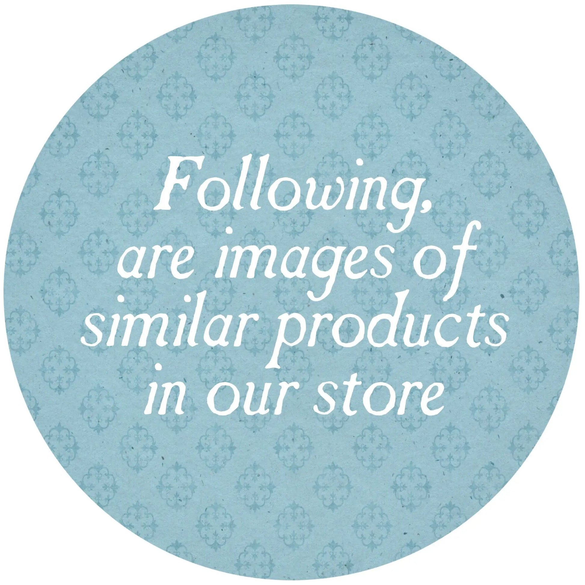 Figurines watermark: blue circular label with damask pattern and white script text on Tampa Home & Garden Store
