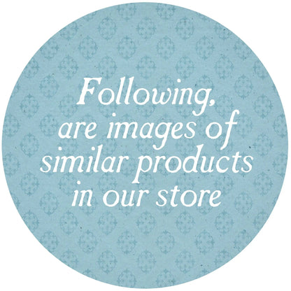 Figurines watermark: blue circular label with damask pattern and white script text on Tampa Home & Garden Store