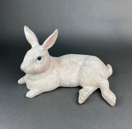 Large White Bunny Rabbit Figurine. Cute Reclining Plump Bunny for Easter and Spring Celebration. Modern Farmhouse. Rustic House Decor. - Tampa Home & Garden Store
