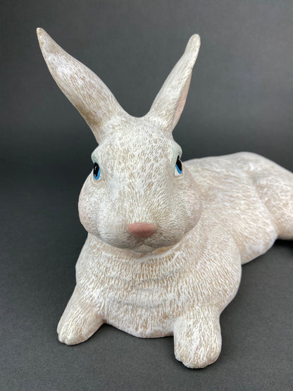 Large White Bunny Rabbit Figurine. Cute Reclining Plump Bunny for Easter and Spring Celebration. Modern Farmhouse. Rustic House Decor. - Tampa Home & Garden Store