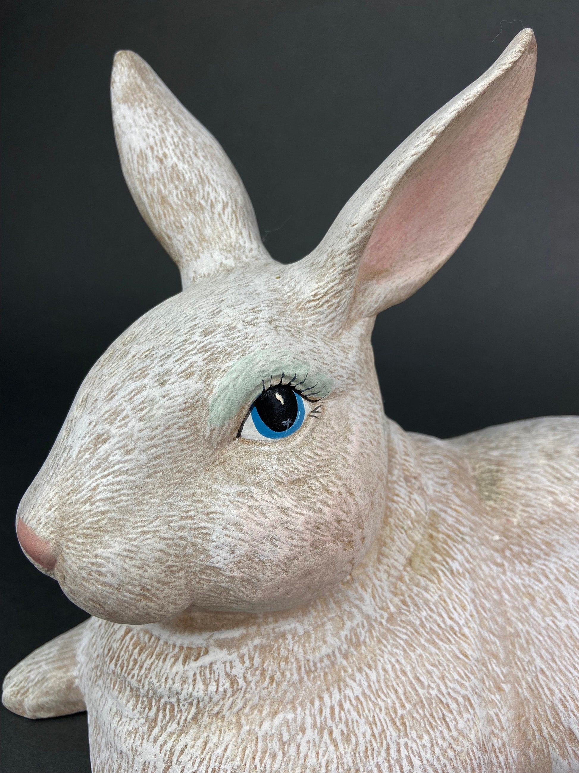Large White Bunny Rabbit Figurine. Cute Reclining Plump Bunny for Easter and Spring Celebration. Modern Farmhouse. Rustic House Decor. - Tampa Home & Garden Store