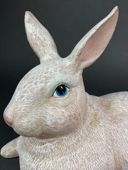 Large White Bunny Rabbit Figurine. Cute Reclining Plump Bunny for Easter and Spring Celebration. Modern Farmhouse. Rustic House Decor. - Tampa Home & Garden Store