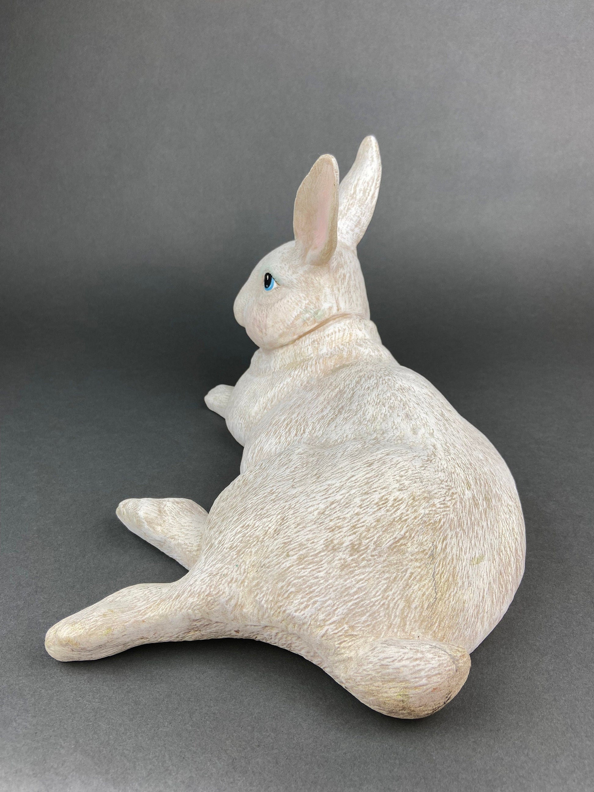 Large White Bunny Rabbit Figurine. Cute Reclining Plump Bunny for Easter and Spring Celebration. Modern Farmhouse. Rustic House Decor. - Tampa Home & Garden Store