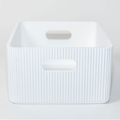 Wooden Ribbed Bins – White