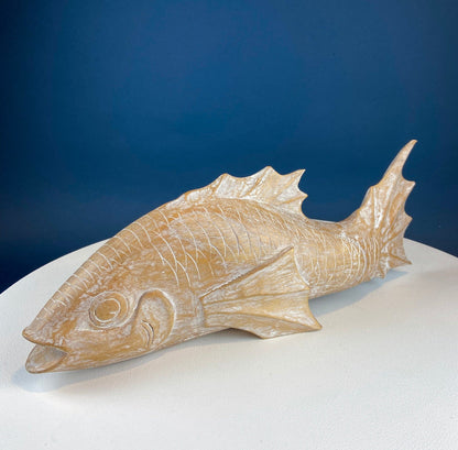 Large Whitewashed Wooden Koi Fish Figurines. Set of Two Fish Sculptures for Tropical Retreat, Second Vacation Home. Gift for Dad, Fisherman. - Tampa Home & Garden Store