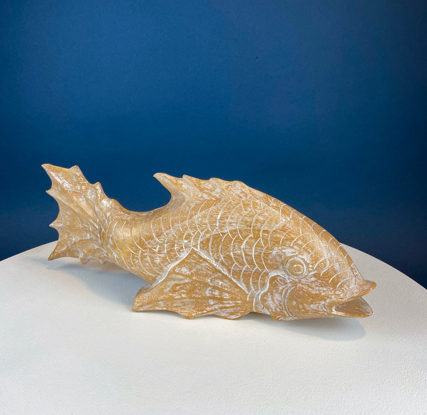 Large Whitewashed Wooden Koi Fish Figurines. Set of Two Fish Sculptures for Tropical Retreat, Second Vacation Home. Gift for Dad, Fisherman. - Tampa Home & Garden Store