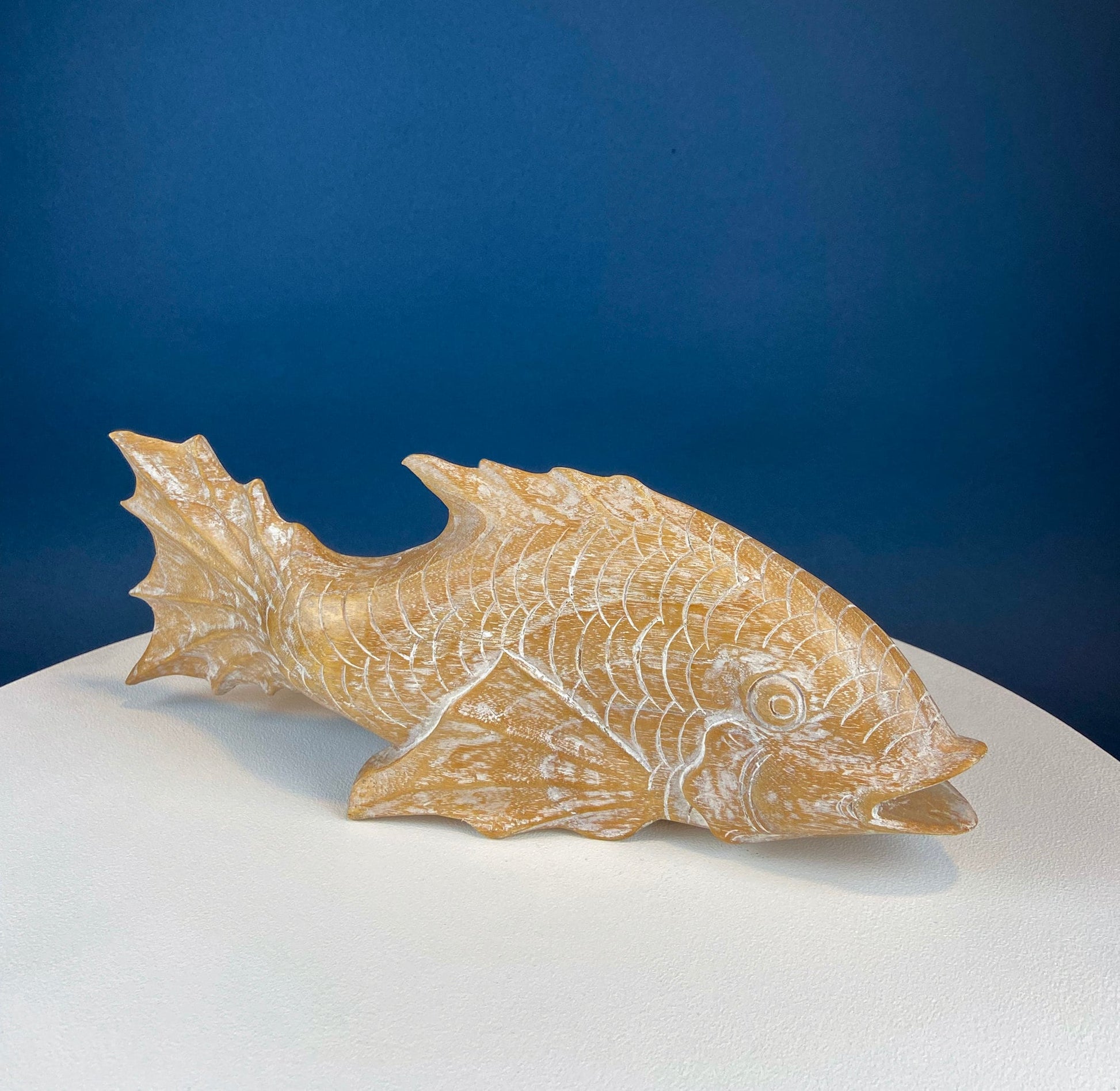 Large Whitewashed Wooden Koi Fish Figurines. Set of Two Fish Sculptures for Tropical Retreat, Second Vacation Home. Gift for Dad, Fisherman. - Tampa Home & Garden Store