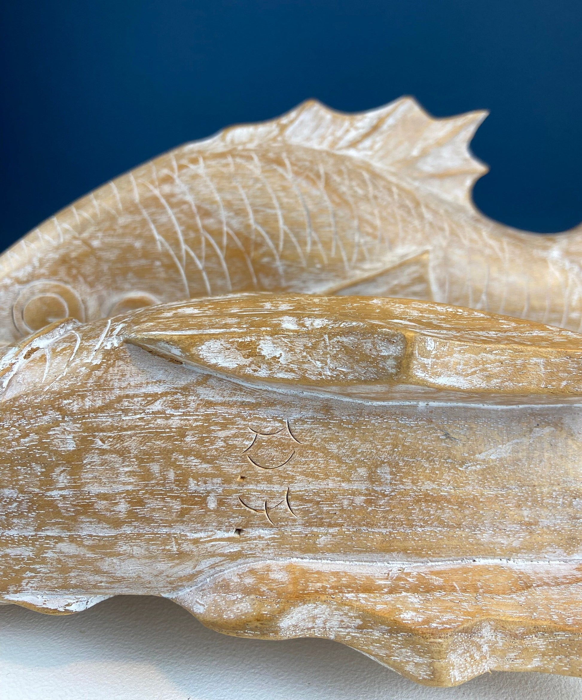 Large Whitewashed Wooden Koi Fish Figurines. Set of Two Fish Sculptures for Tropical Retreat, Second Vacation Home. Gift for Dad, Fisherman. - Tampa Home & Garden Store